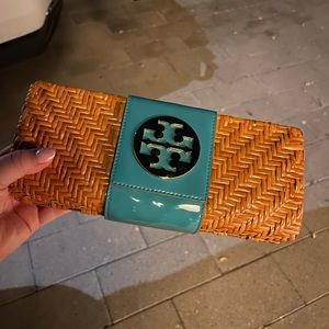 Tory Burch Rattan and Turquoise Clutch